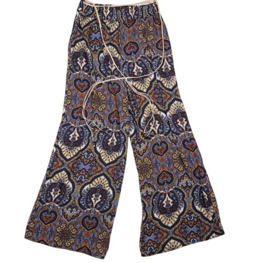 Gypsy Pants Womens M P2172-M Blue Paisley Wide Leg Elastic Waist Rayon NEW